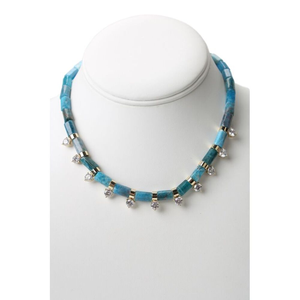 Designer Womens Gold Plated Apatite + Rhinestone Beaded Necklace 18" NWT